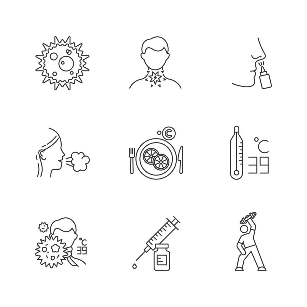 Common cold linear icons set vector
