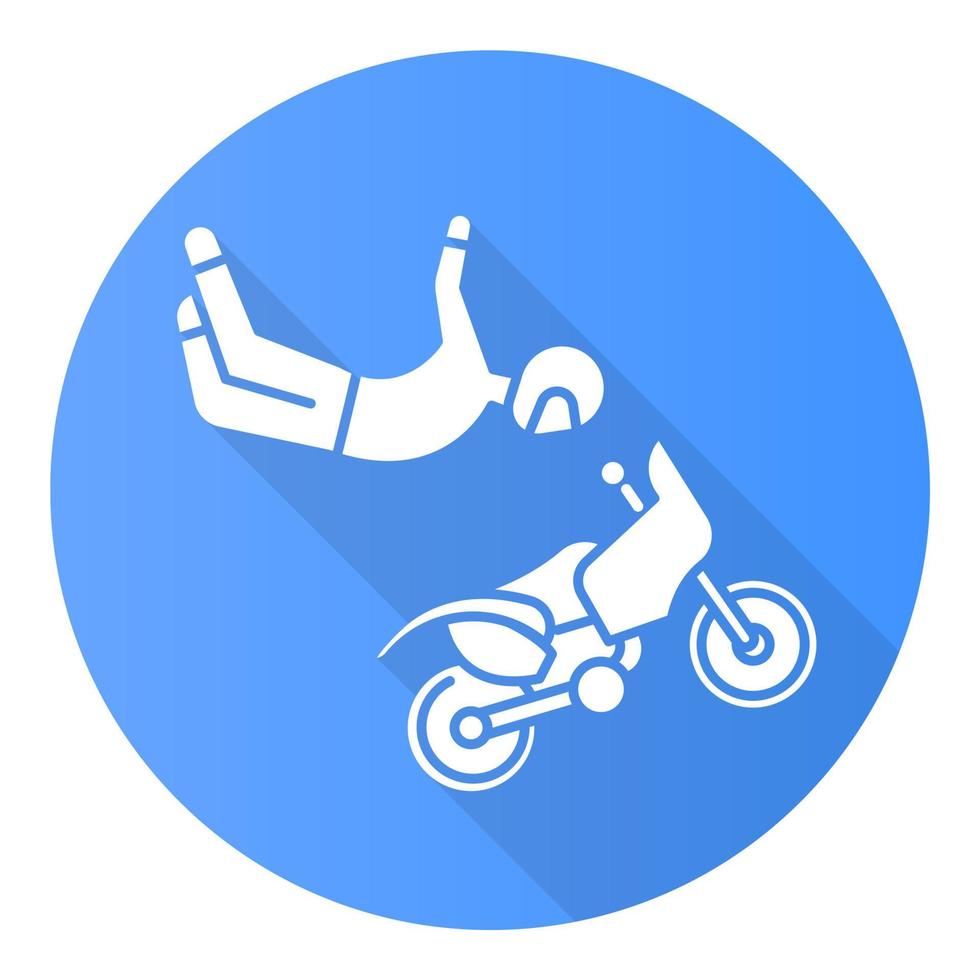 Freestyle motocross blue flat design long shadow glyph icon vector