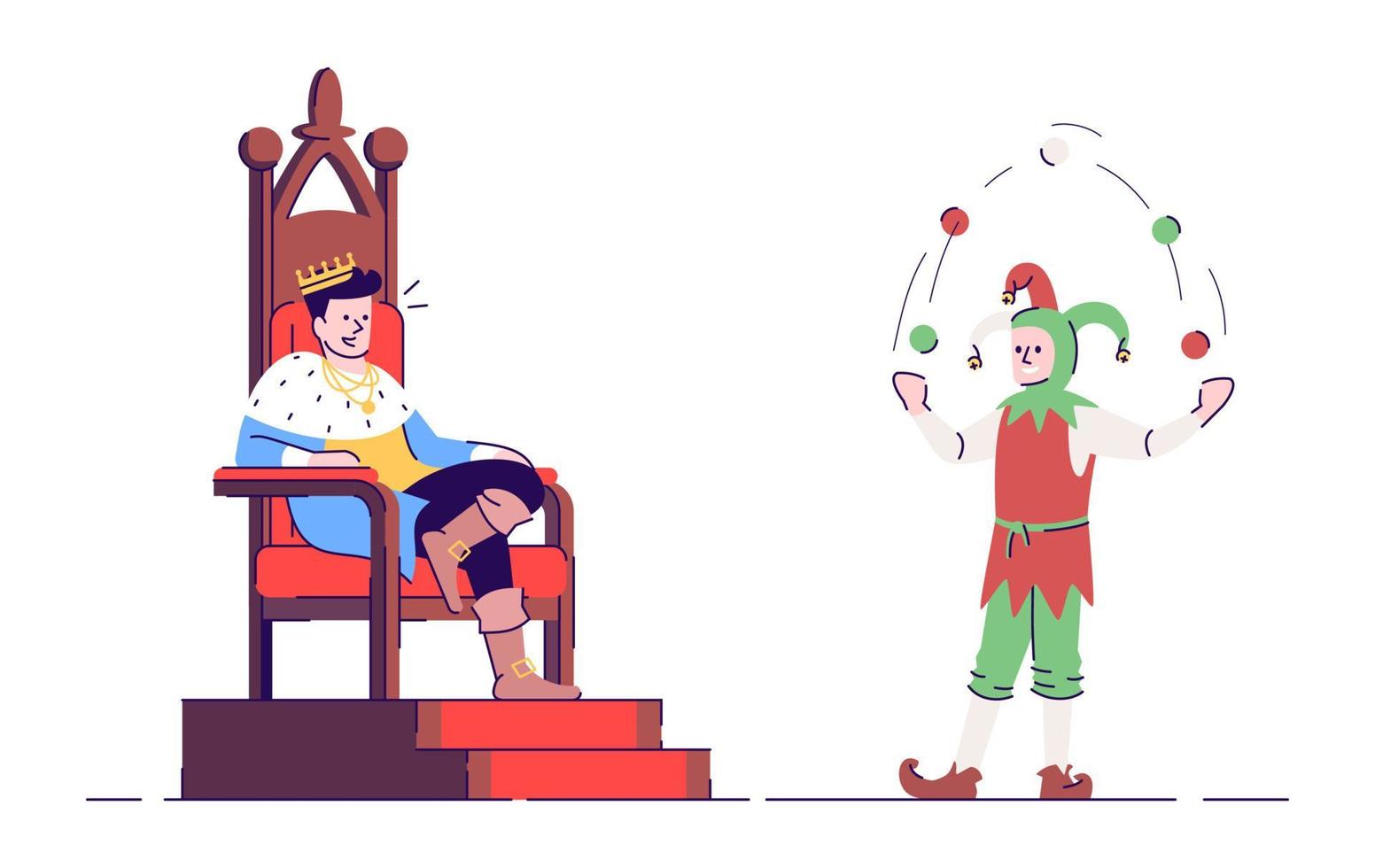 Medieval king and jester flat vector illustration