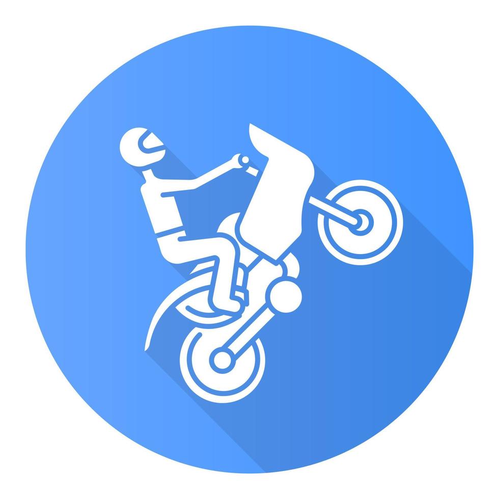 motociclismo, diseño plano azul, larga sombra, glifo, icono vector