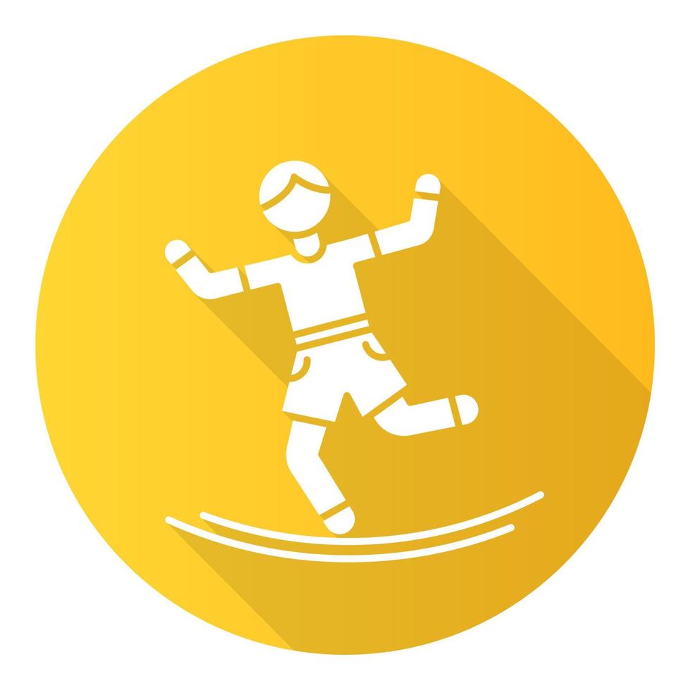 icono de glifo de sombra larga de diseño plano amarillo slacklining vector