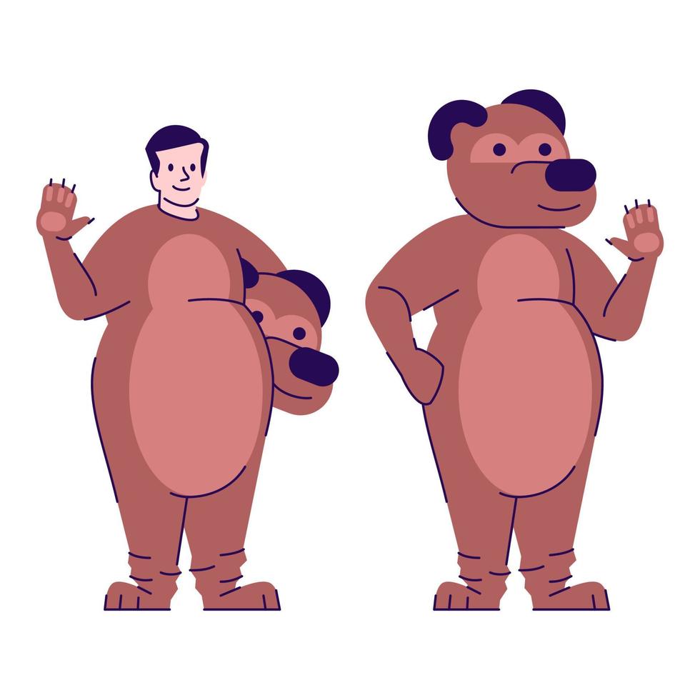 Man dressed in bear costume flat vector illustration