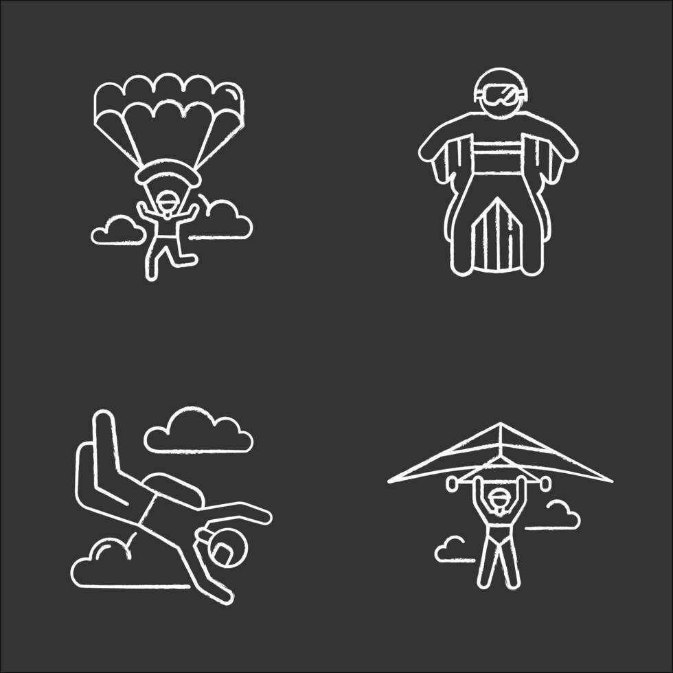 Conjunto de iconos de tiza de deportes extremos aéreos vector