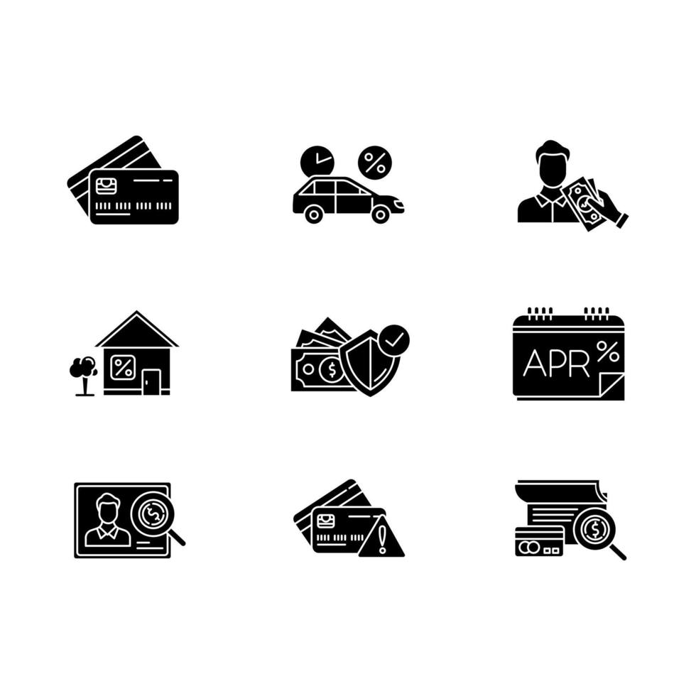 Credit glyph icons set vector