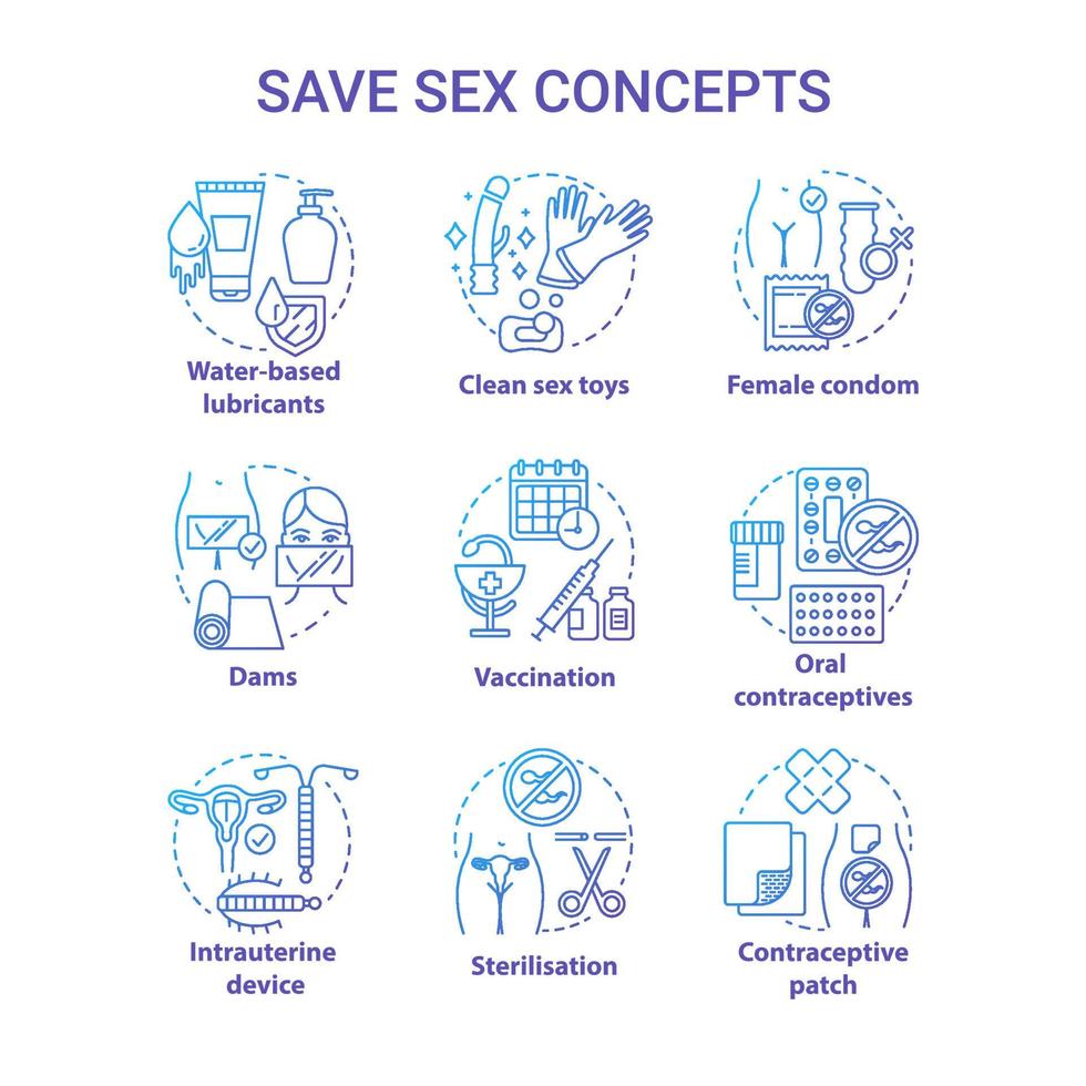 Safe sex blue concept icons set vector