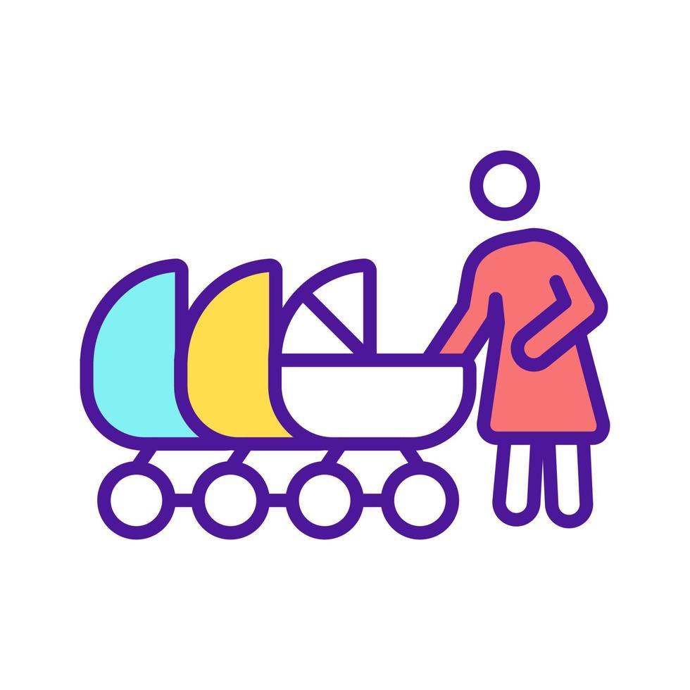 Mother with multiple baby carriages RGB color icon vector