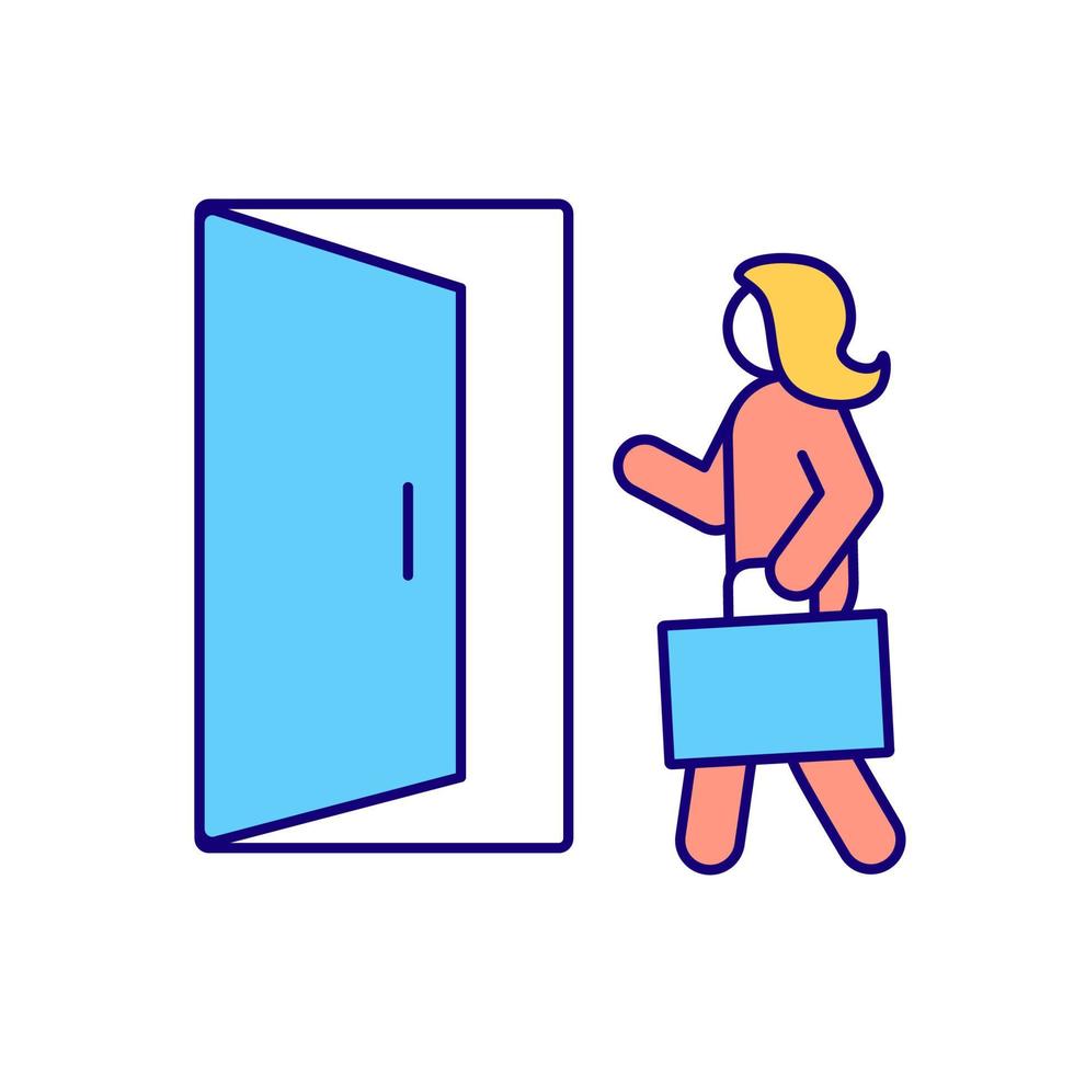 Female worker goes away RGB color icon vector