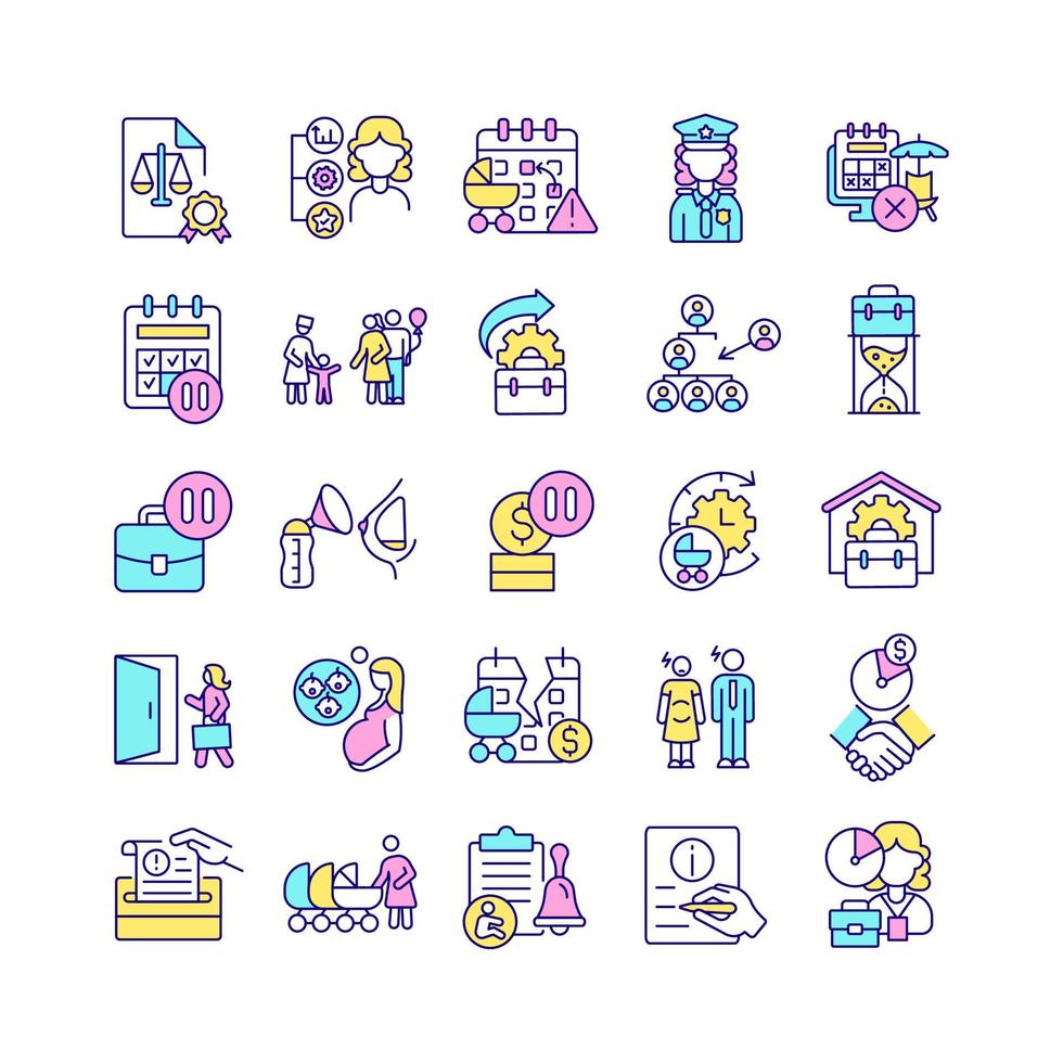 Maternity leave related RGB color icons set vector