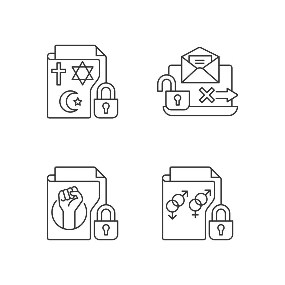 Data confidentiality linear icons set vector