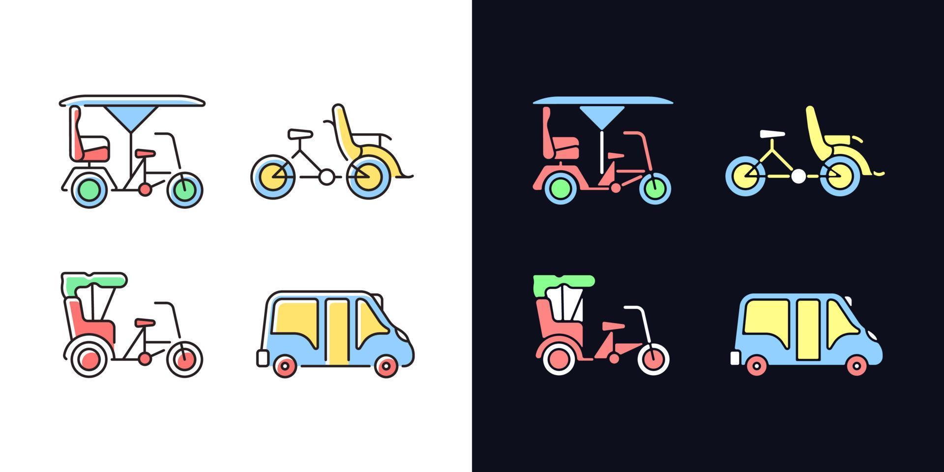 Vehicle for hire light and dark theme RGB color icons set vector