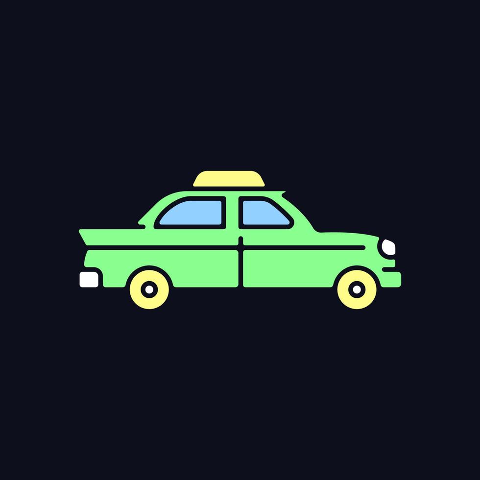 Retro taxi car RGB color icon for dark theme vector