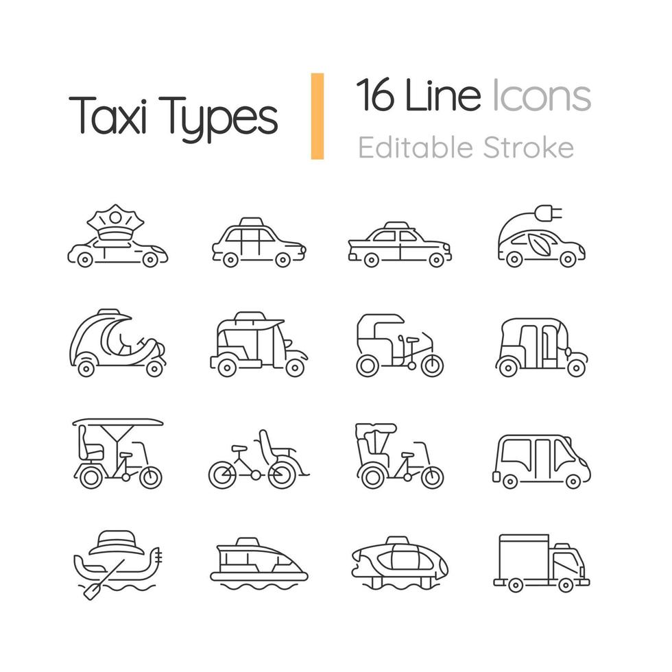 Conjunto de iconos lineales de tipos de taxi vector