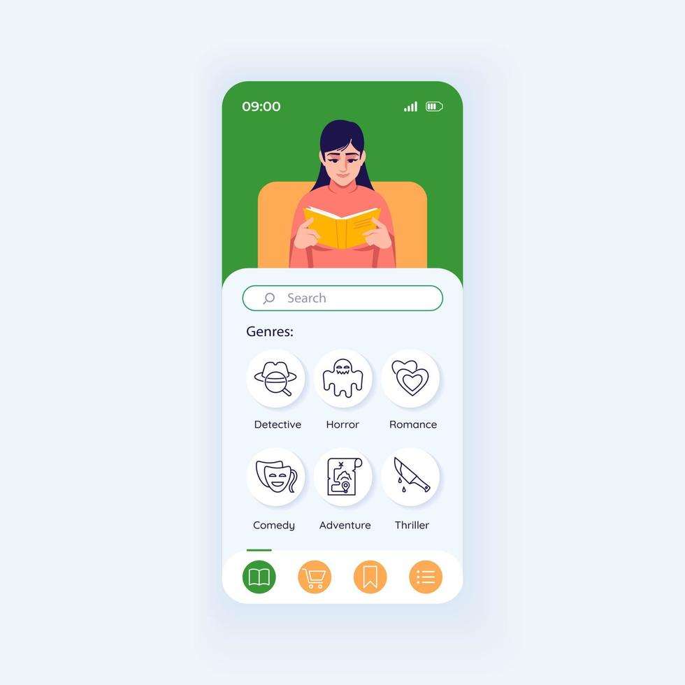 Application for reading books smartphone interface vector template