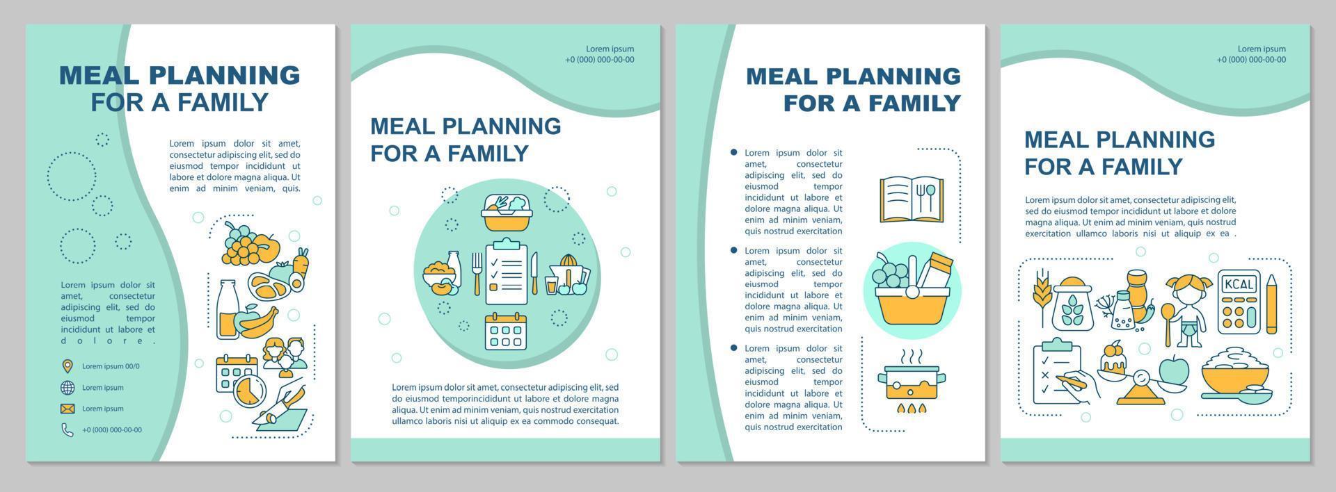 Planificación de comidas para la plantilla de folleto familiar azul vector