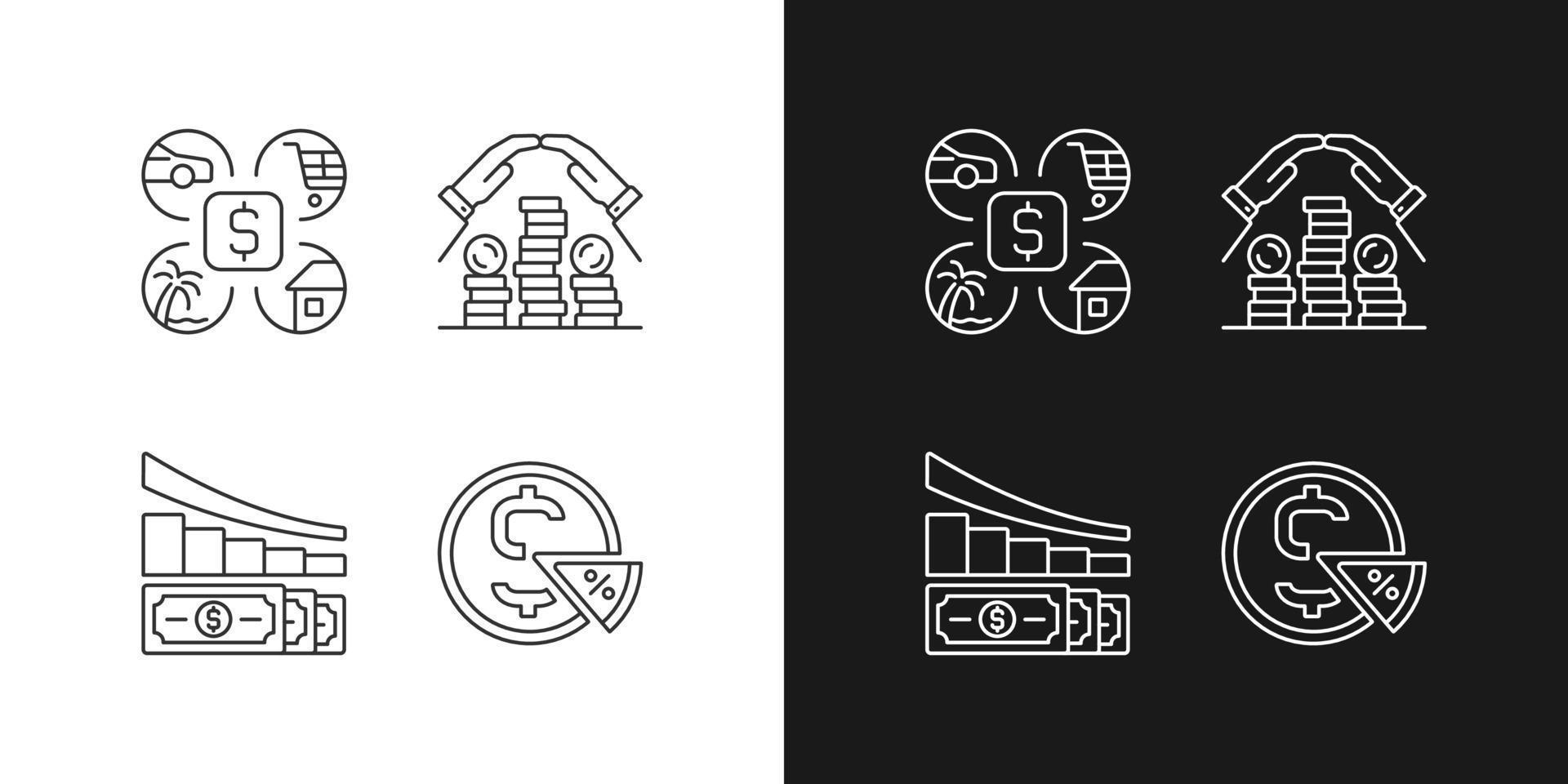 Money spending linear icons set for dark and light mode vector