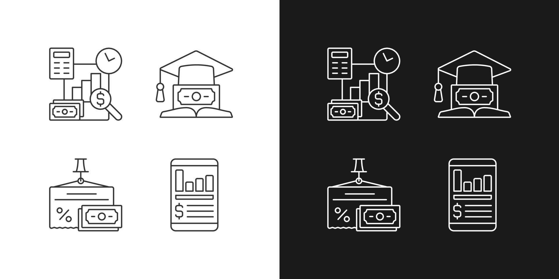 iconos lineales de inversión establecidos para el modo oscuro y claro vector