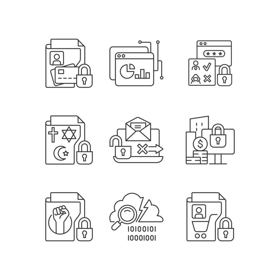 Personal information linear icons set vector