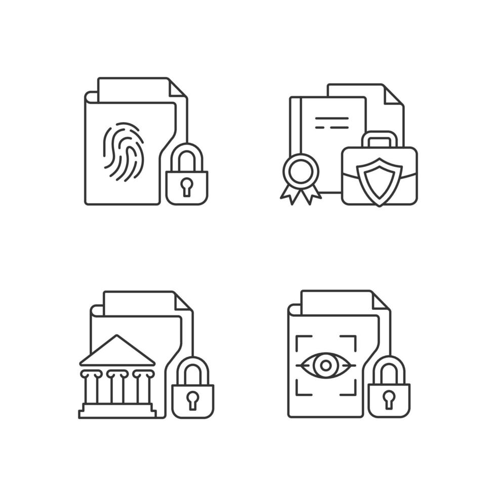 Personal sensitive data linear icons set vector