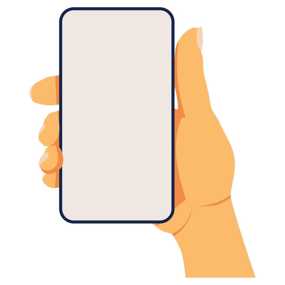 Cell phone mocap. Smartphone in hand with a blank screen. Vector flat illustration.