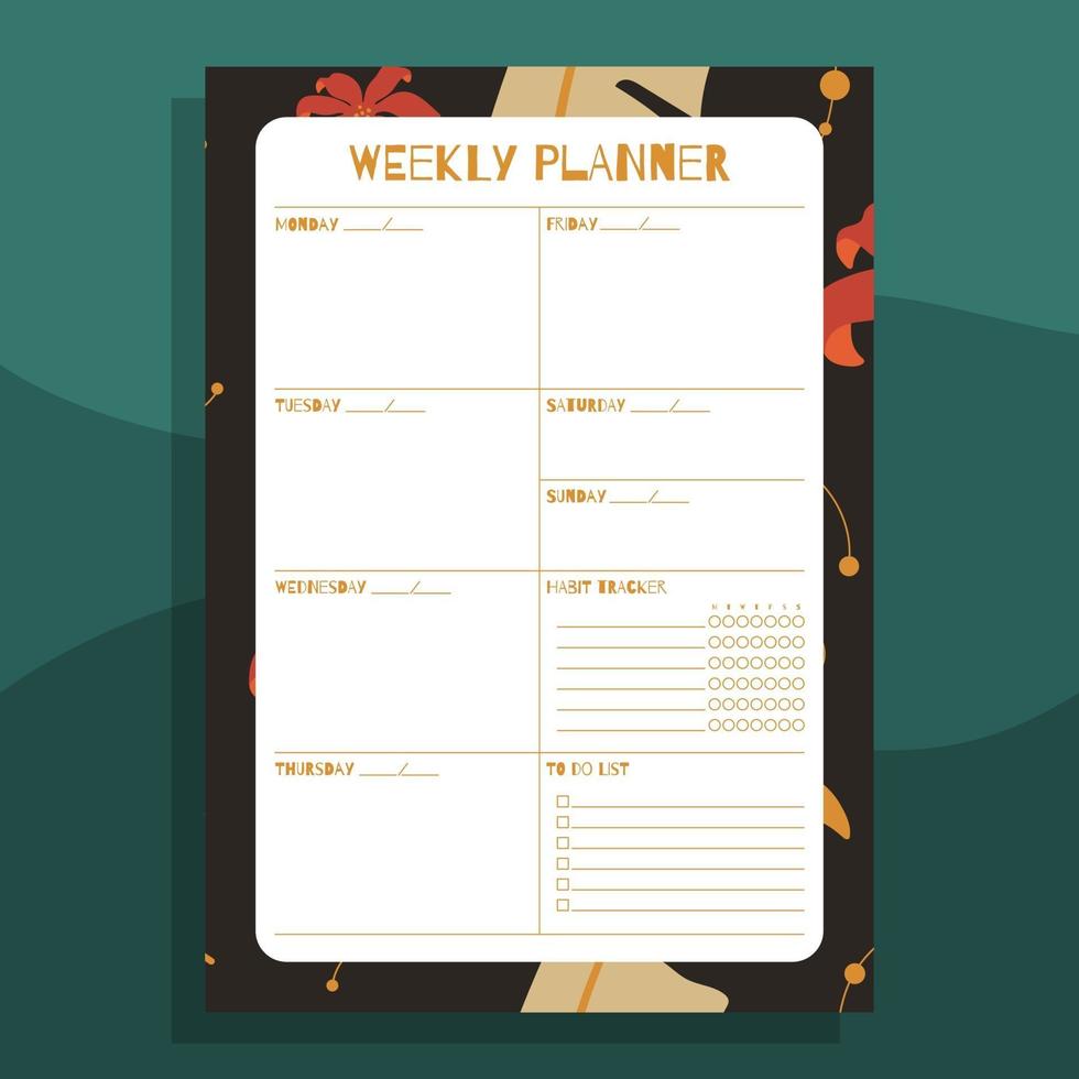 Printable weekly planner concept vector