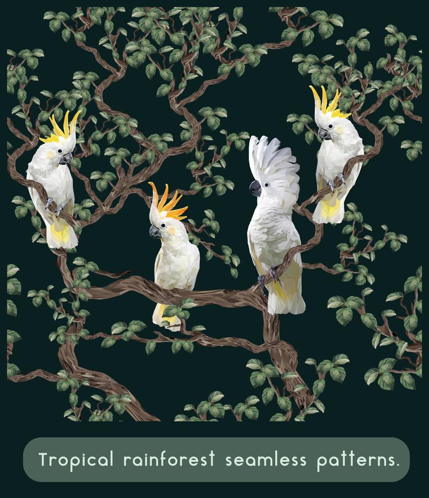Cockatoo bird seamless patterns design vector
