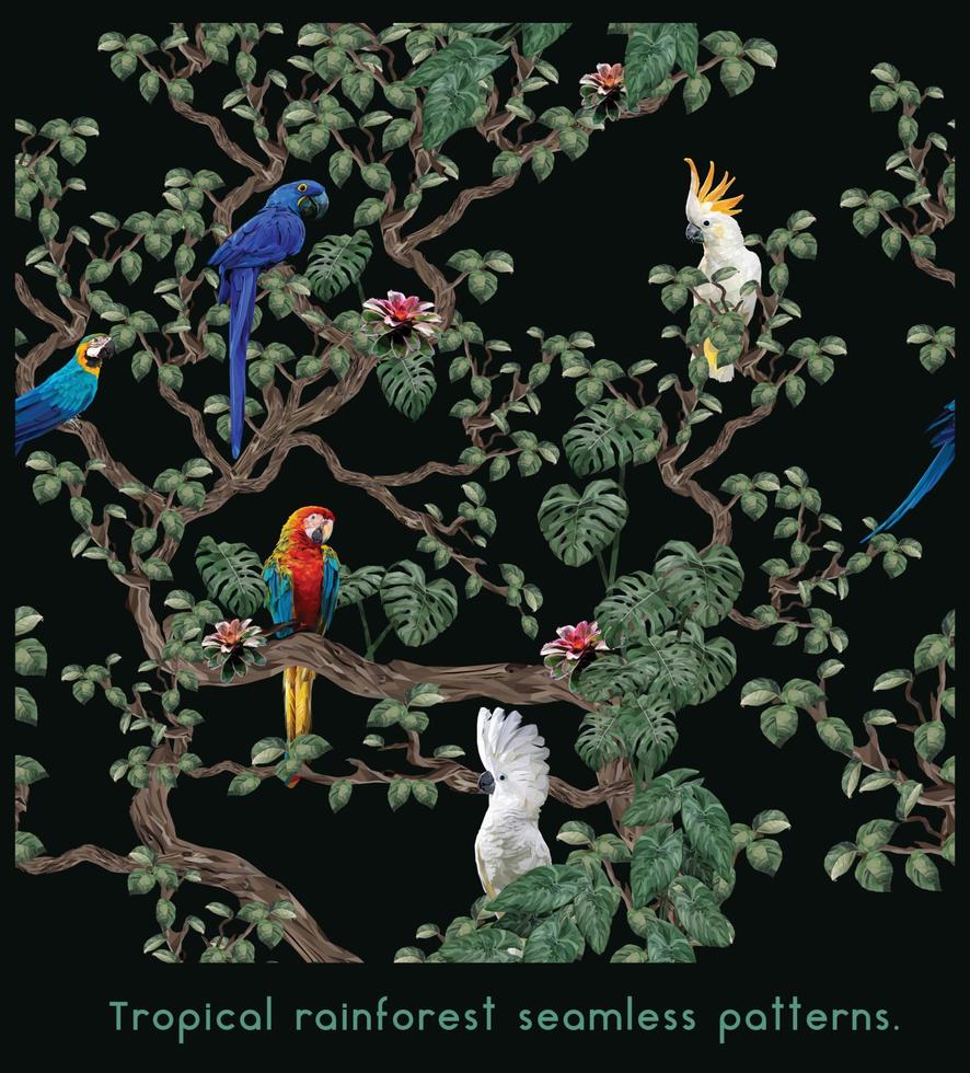 Seamless patterns of illustration Amazon birds in the tree vector