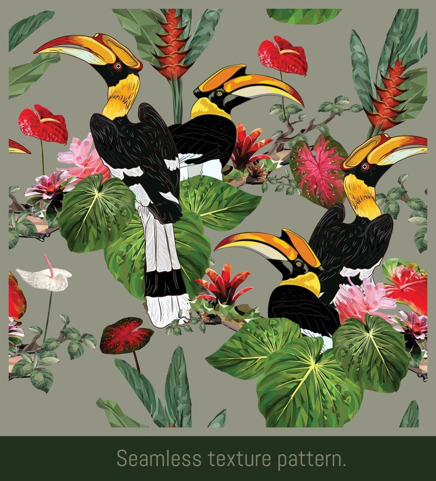 Hornbill Birds in a Continuous Pattern vector