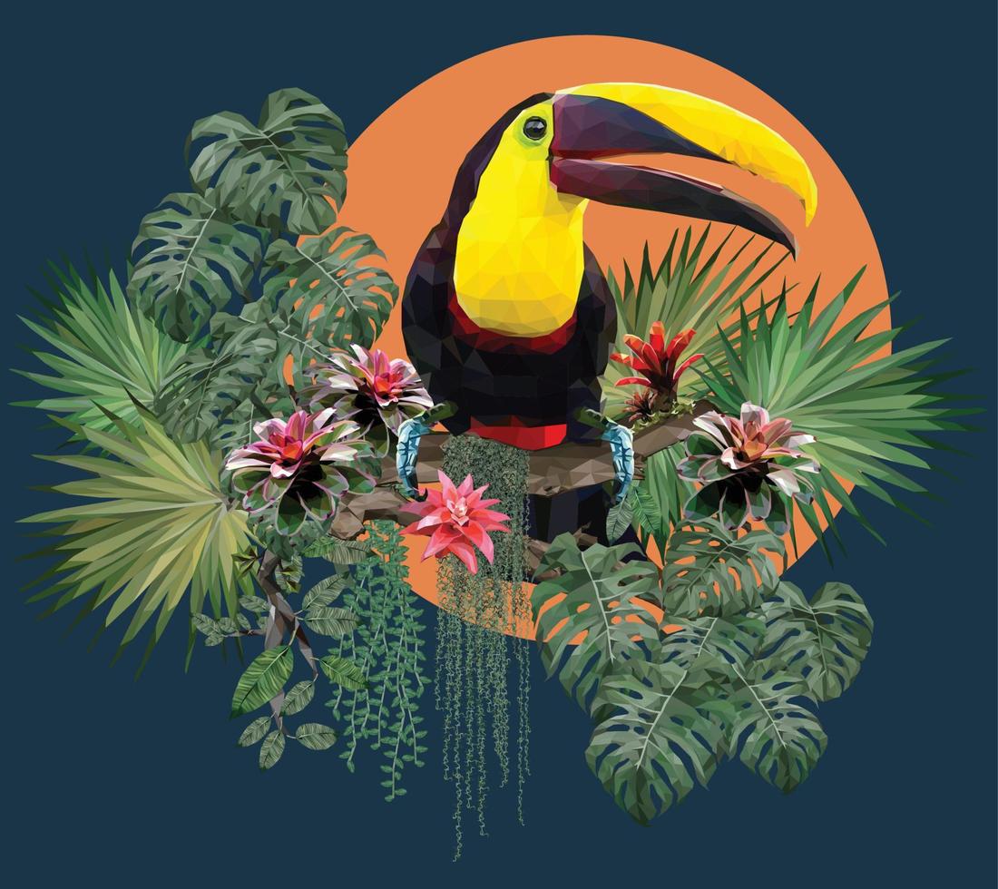 Toucan bird with Amazon leaves vector