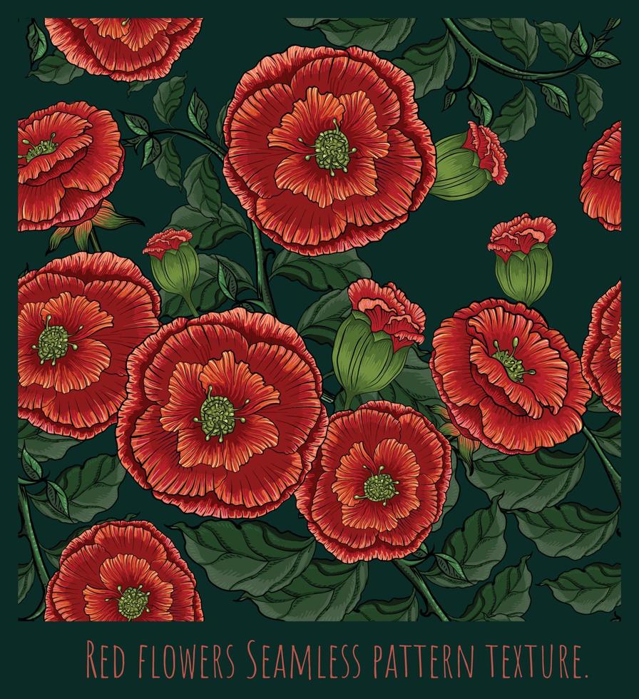 textura de patrones sin fisuras de flores rojas vector