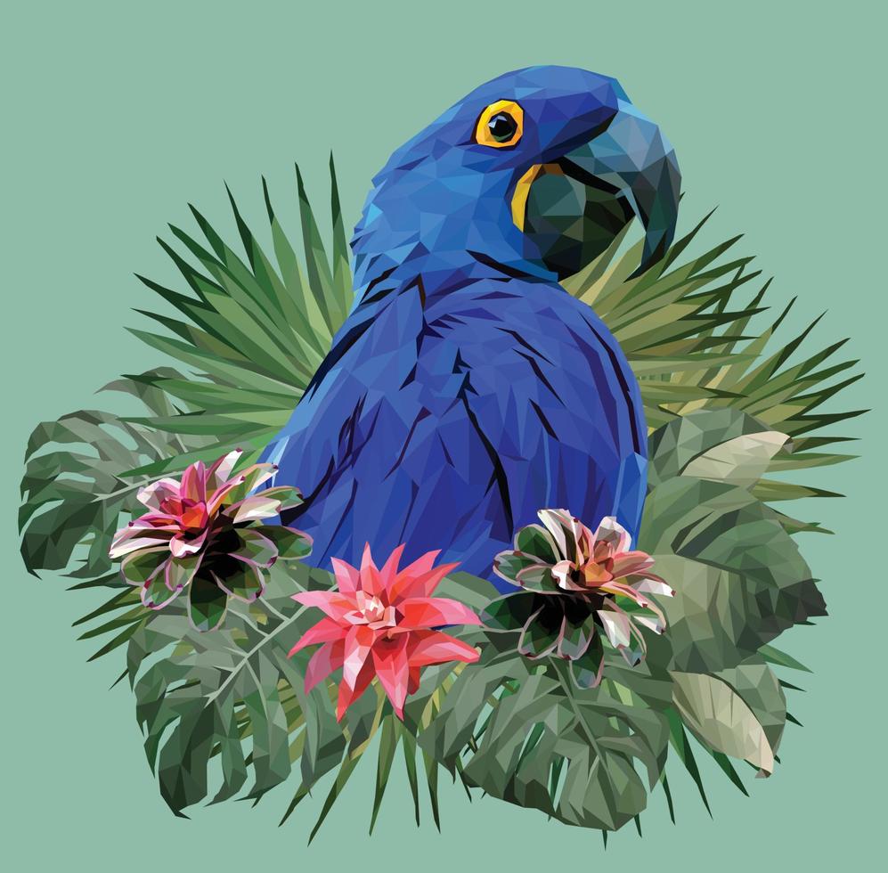 Hyacin macaw bird with Amazon leaves vector