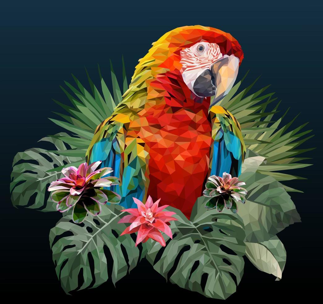 Macaw bird with Amazon leaves vector