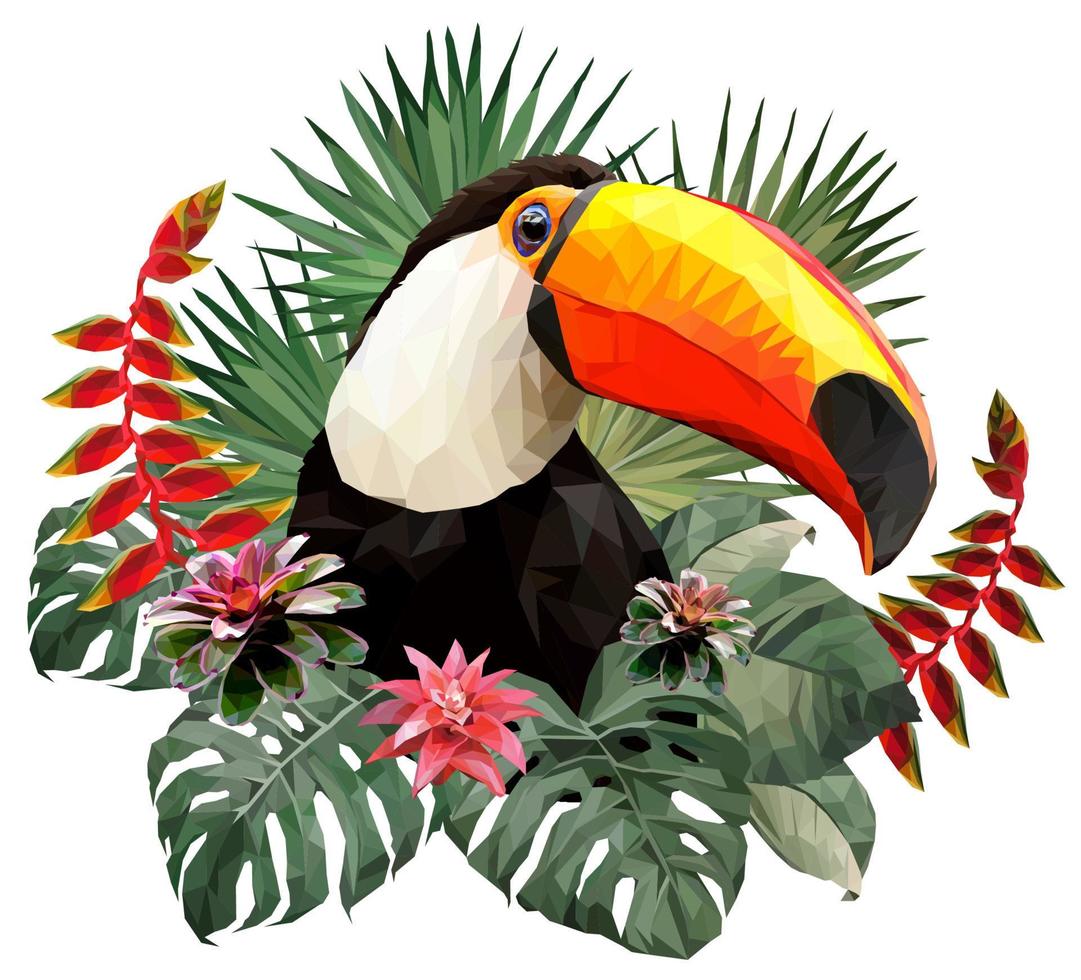 Toucan bird head with leaves vector