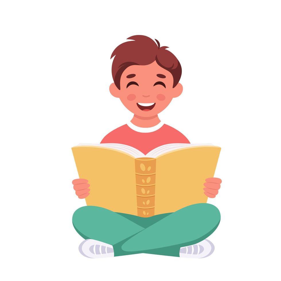 Boy reading book. Boy studying with a book. vector