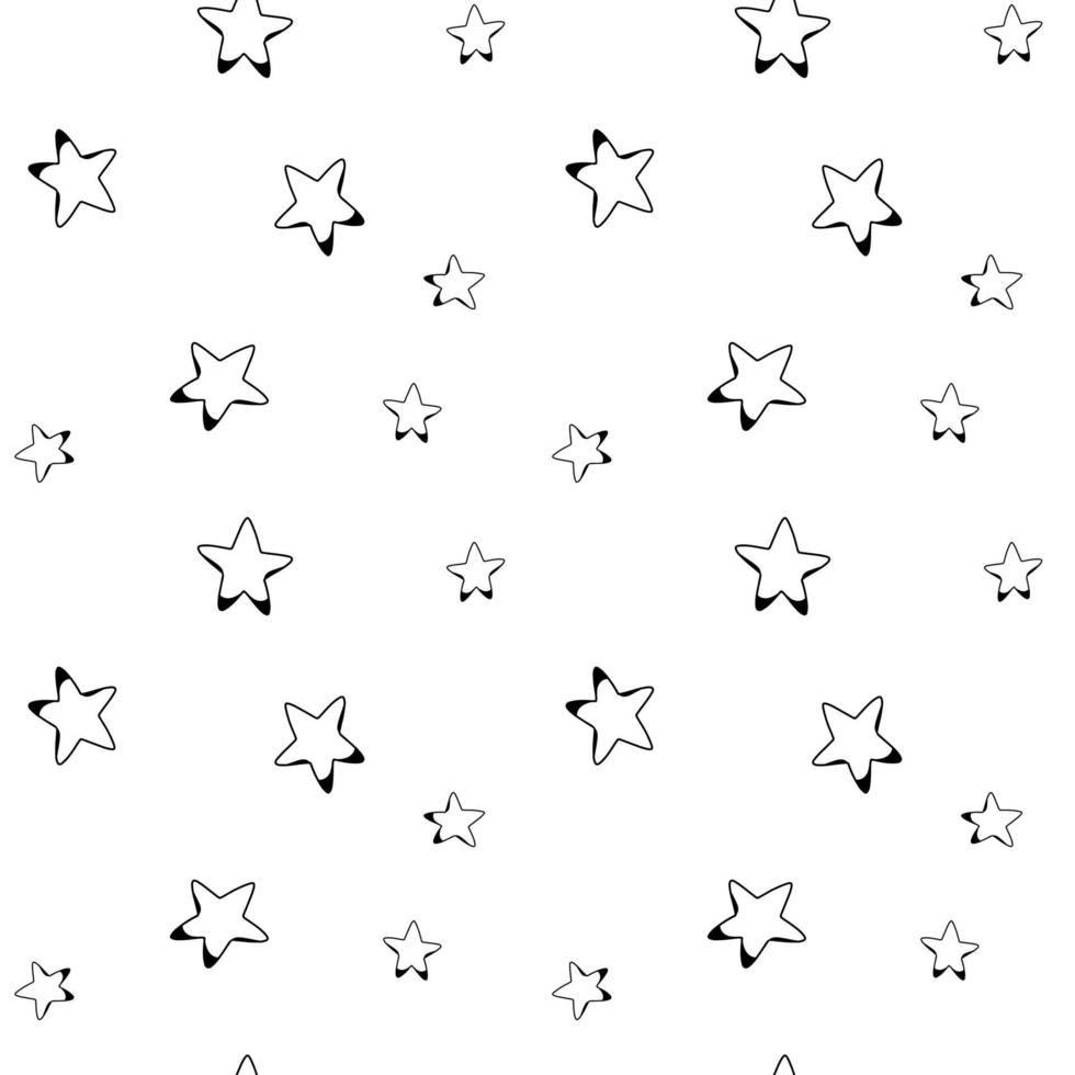Seamless pattern with simple black and white stars in hand drawn style. Vector endless texture
