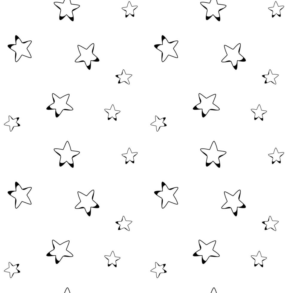 Seamless pattern with simple black and white stars in hand drawn style. Vector endless texture