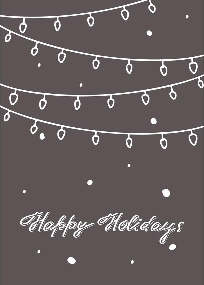 Christmas greeting card Happy Holidays in minimalistic doodle style. vector