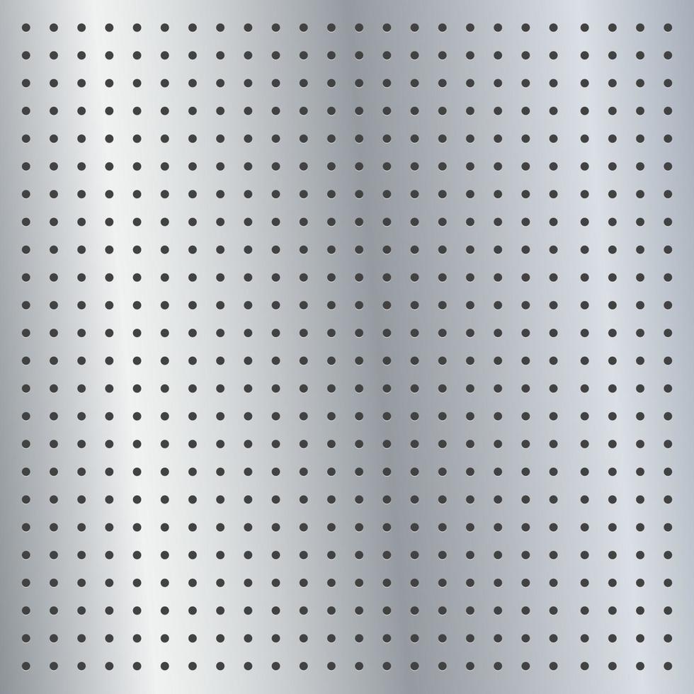 Metallic peg board perforated texture background material with round holes pattern board vector illustration.