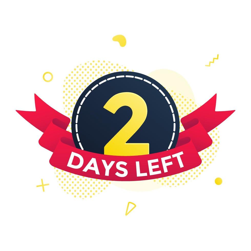 Two days left to go sale countdown ribbon badge icon sign with red ribbon vector