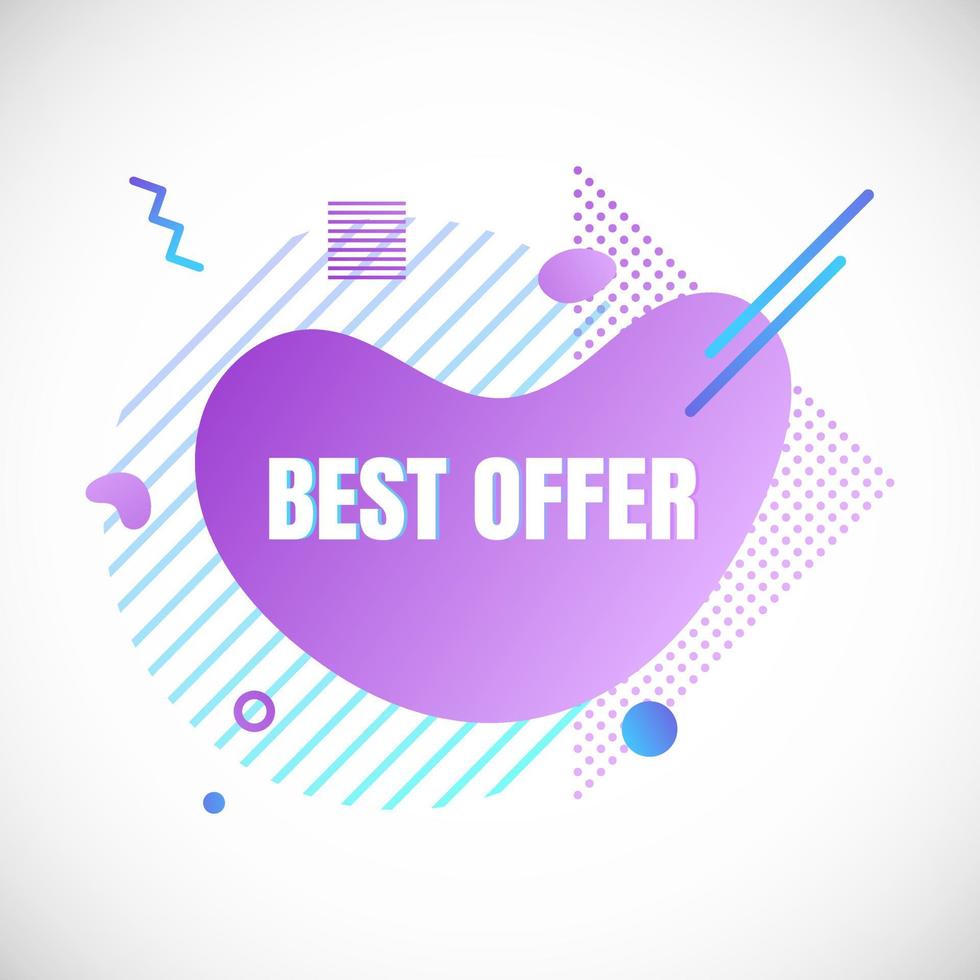 Modern liquid abstract special offer price sign BEST OFFER text gradient flat style design fluid vector colorful vector illustration banner simple shape advertising big sale or clearance symbol