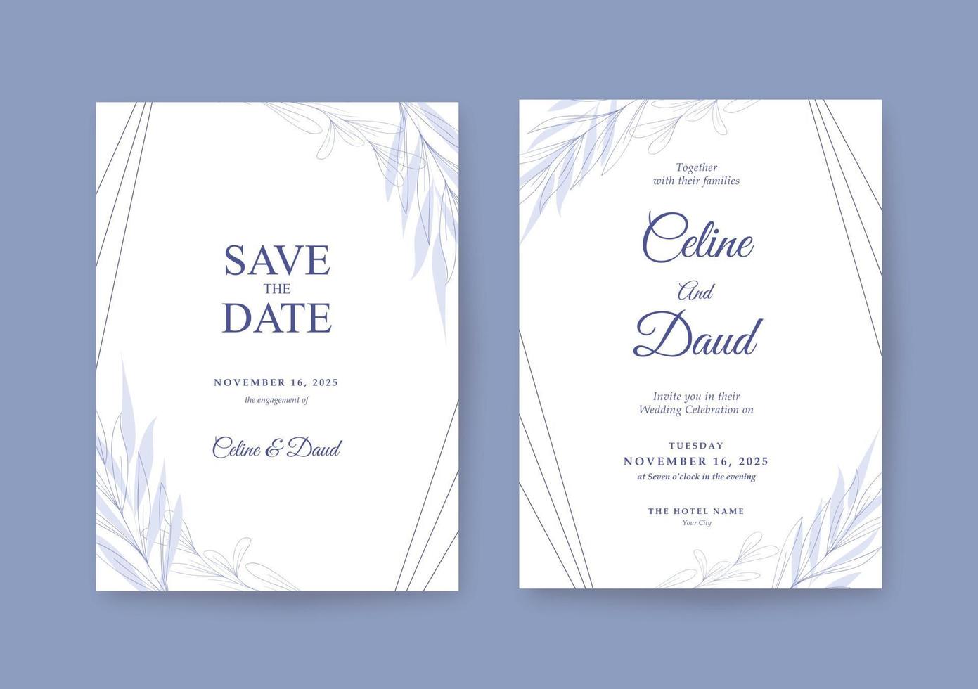 plantilla de invitación de boda hermosa minimalista vector