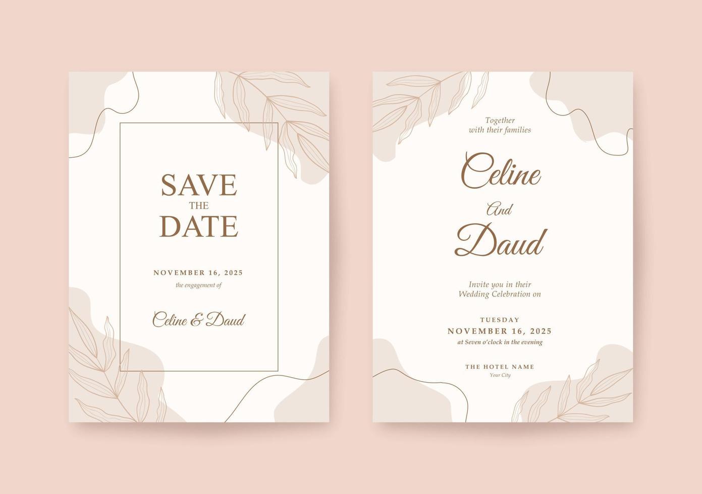 plantilla de invitación de boda marrón pastel simple y minimalista vector