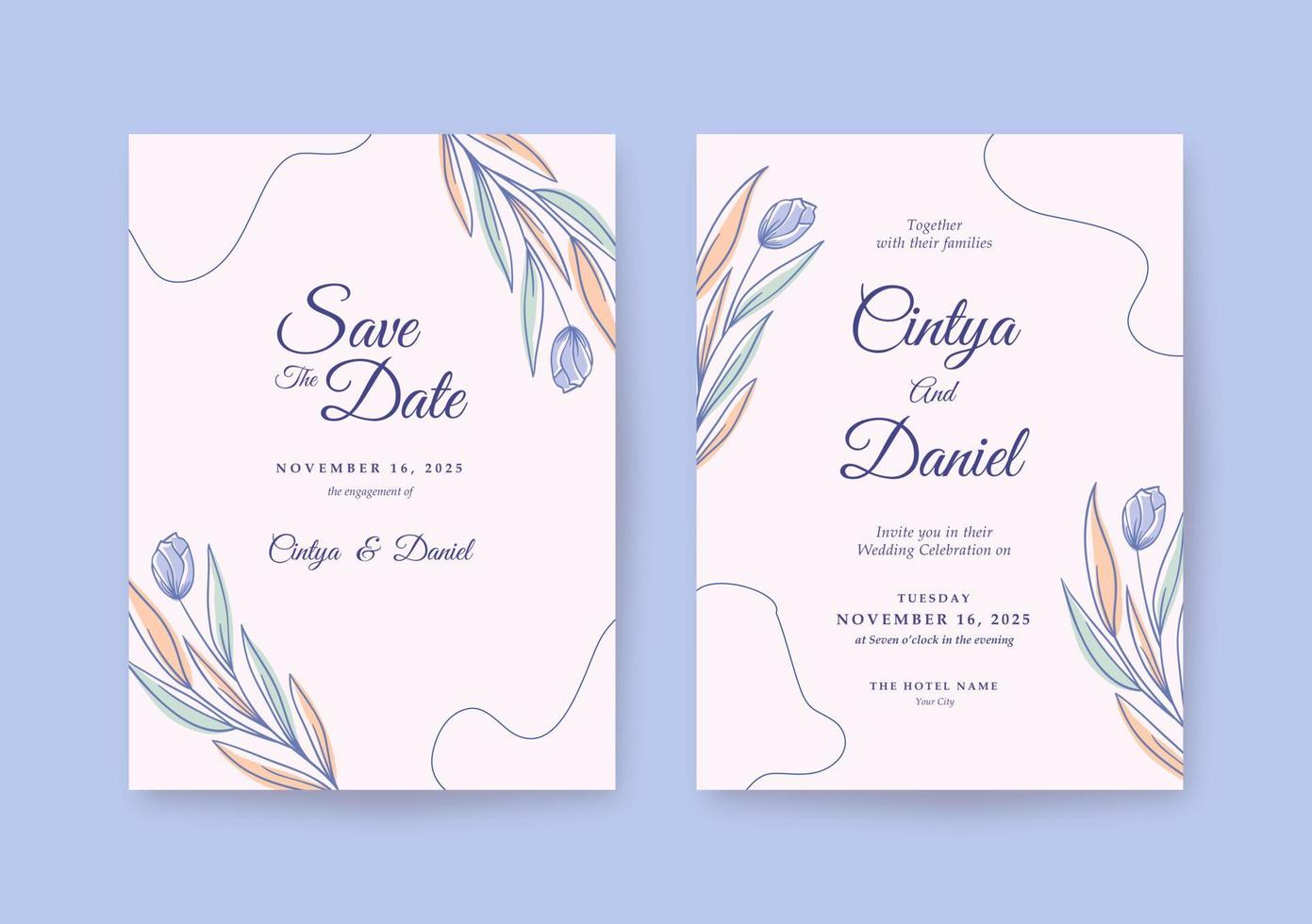 Beautiful flower with pastel color Wedding invitation template vector