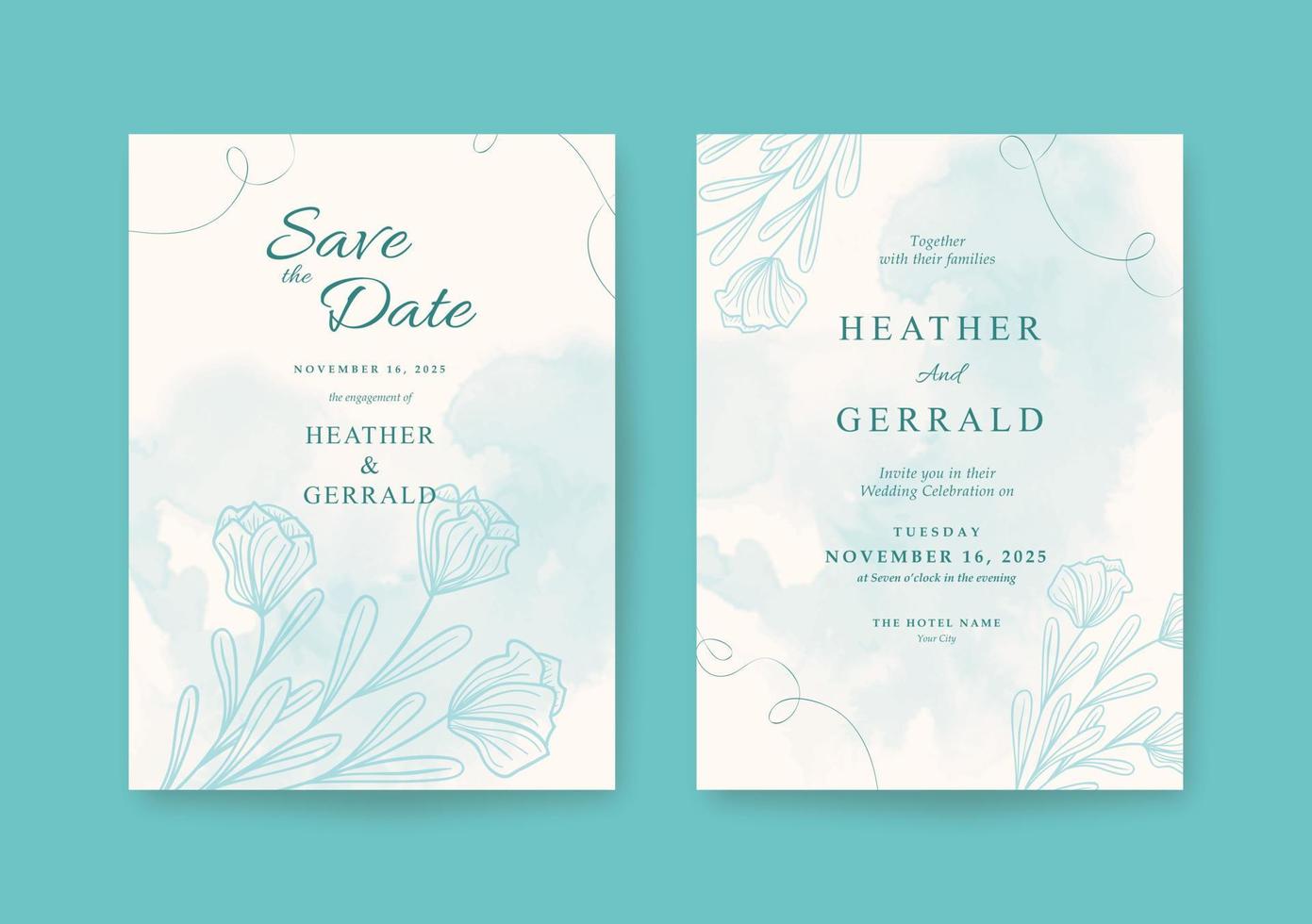 plantilla de invitación de boda verde romántica dulce vector