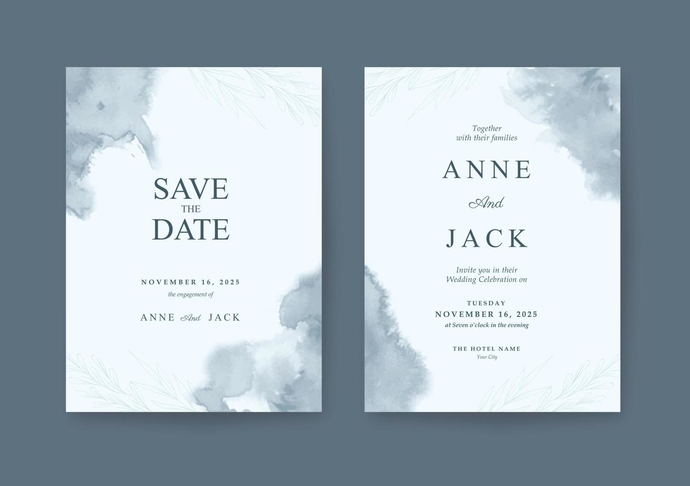 Beautiful grey watercolor wedding invitation template vector