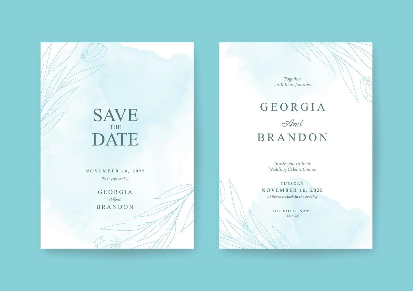 Beautiful and minimalist tosca Wedding invitation template vector