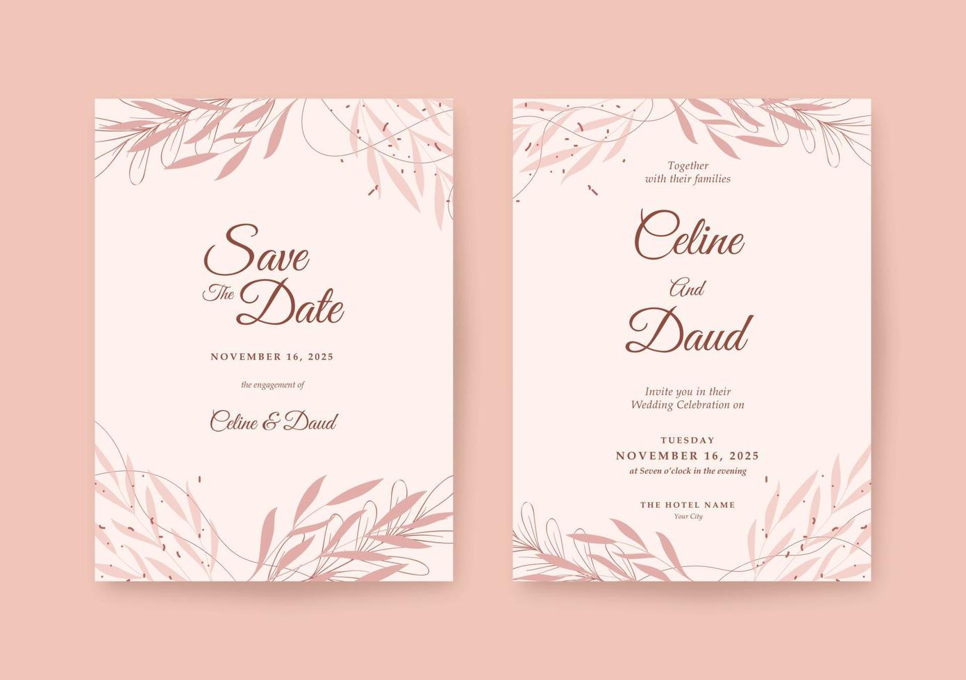 Beautiful sweet creamy wedding invitation template vector