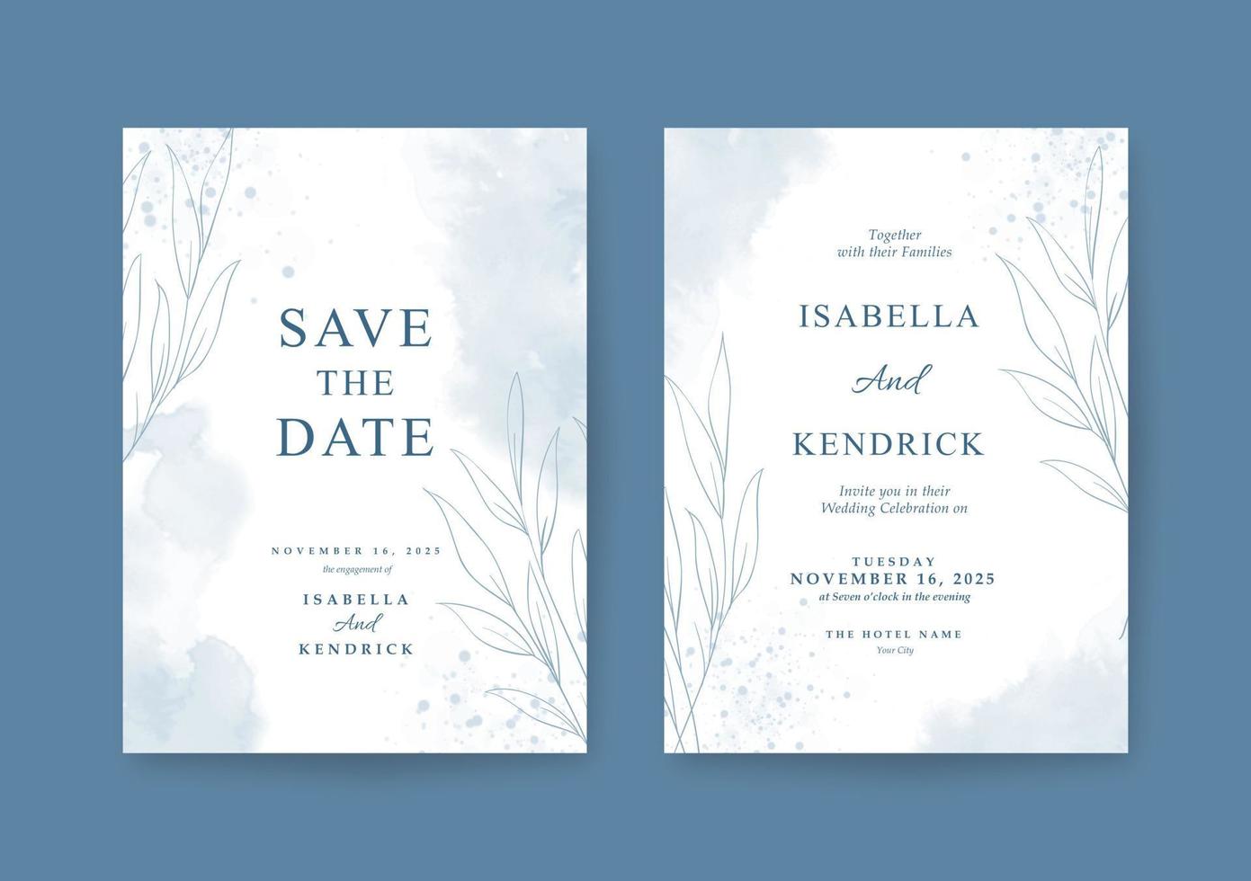 hermoso conjunto de plantilla de invitación de boda con acuarela gris vector