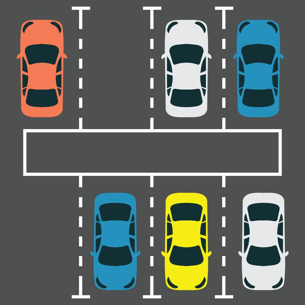 Ilustración vectorial de un grupo de autos estacionados, visto en la vista superior vector