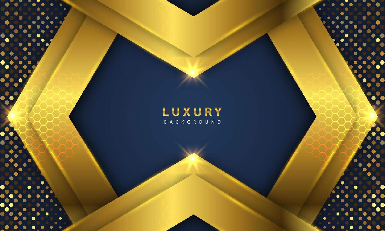 Abstract luxury background overlapping layers on dark space with golden glow effect vector
