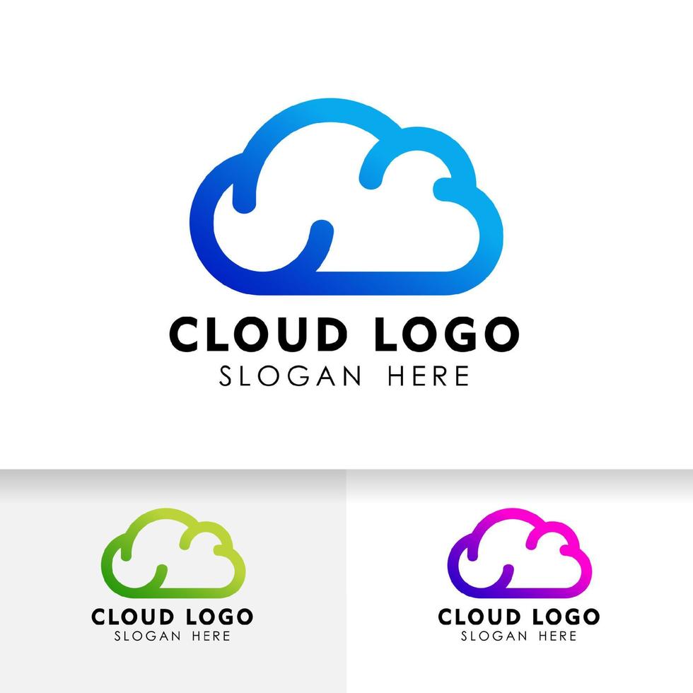 diseño de logotipo de tecnología en la nube en estilo de arte lineal. icono de vector de diseño de logotipo de nube.